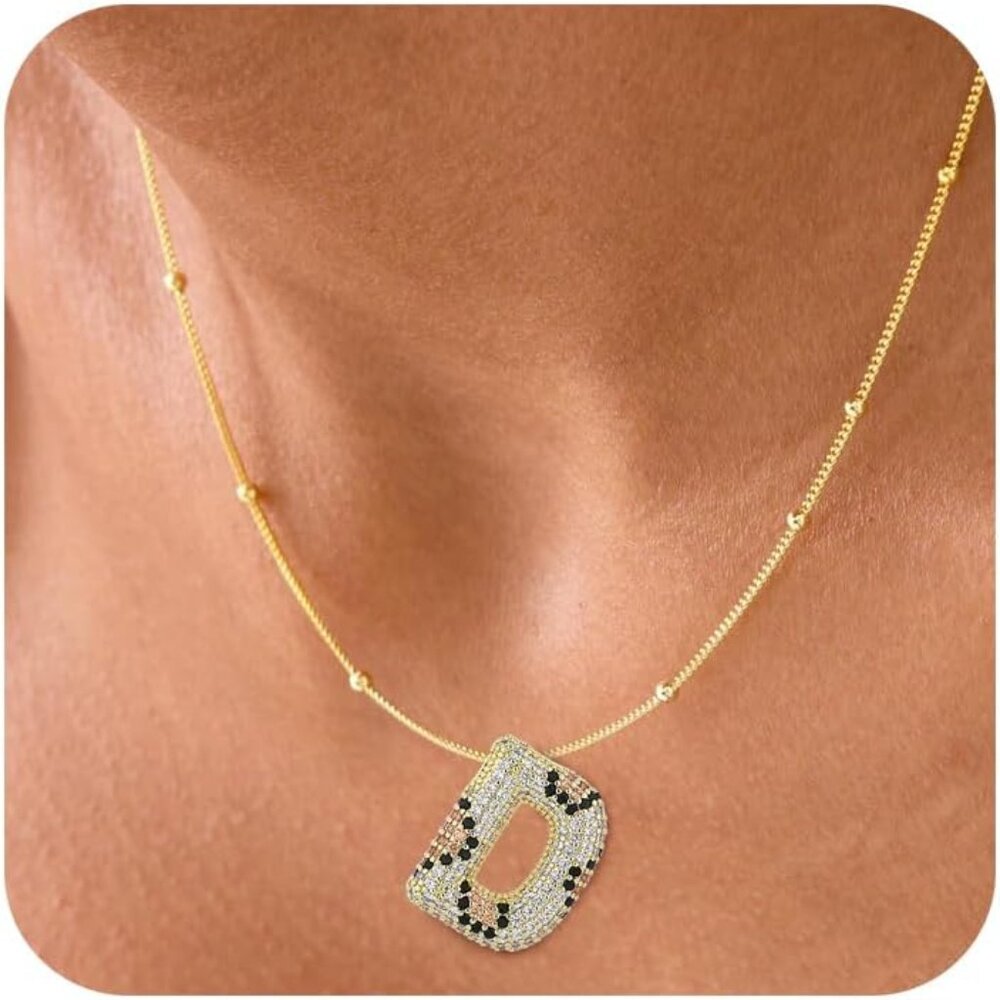 Elegant Adjustable Leopard Print Initial Necklace… - image 1